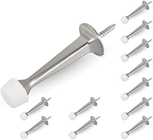 HOMOTEK 12 Pack Heavy Duty Solid Rigid Door Stop with Soft Rubber Tip, Zinc Die Cast Door Stopper Protect Wall & Door, Satin Nickel