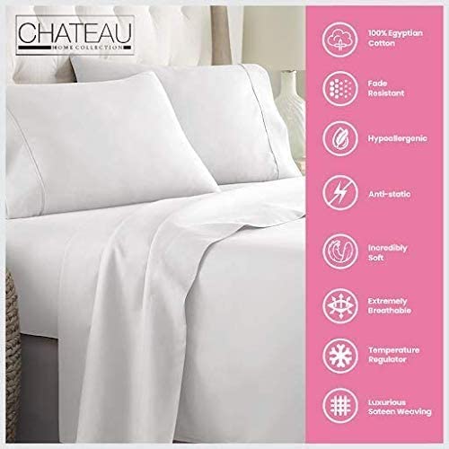 100% Cotton Sheets For Twin Bed, 800TC Fully Elasticated Twin Fitted Sheet & Pillowcase Sets, Fade Resistant Soft & Comfy 15" Deep Pocket Sheets Machine Washable, Naturally Cool & Breathable- Ivory