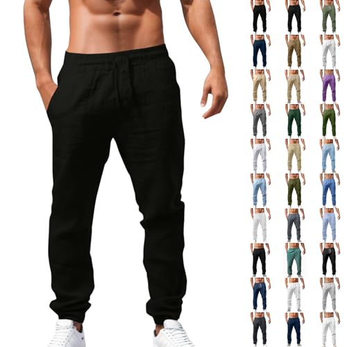 Pantalon en lin et coton homme coupe droite avec taille élastique confortable