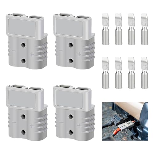 4 Pack Stecker für Anderson 50A Batterieanschluss Stecker Schnellanschluss für Batterie 50A 600V Stecker Schnellkupplung Akku für Auto Wohnmobil Grau Schnell-Anschluss Flammhemmend