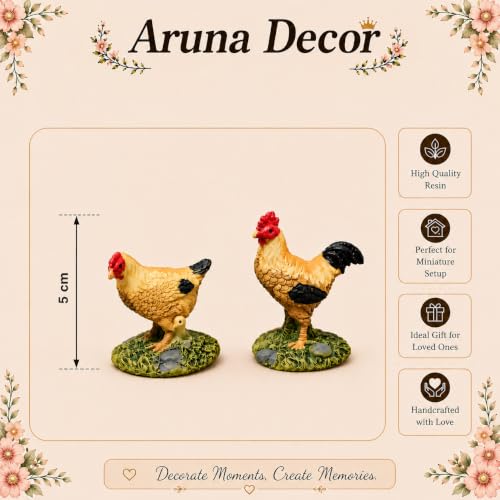 Image of Miniature Hen Set of 2 - Tiny Farmhouse Chickens for Miniature Garden Decor, Dollhouse Accessories & Cute Gifting, Handmade Mini Animal Figurines for Fairy Garden & Terrarium