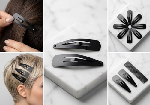 Image of Glaze Black Matte Finish Medium Snap Hair Clips, Tic Tac Style, Pack of 12