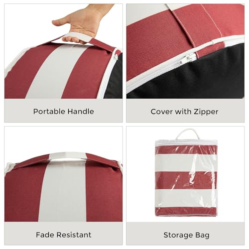 FUNHOME Inflatable Outdoor Ottoman with Air Pump,20"x9" Portable Patio Pouf,Water Resistant,Fade-Resistant,Round Blow Up Footrest Stools for Home Garden Camping Travel(Red White)