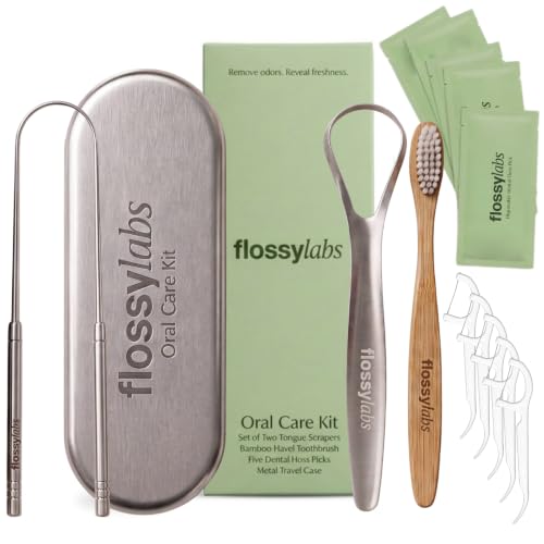 Dental Care Kit, Tongue Scraper, Bamboo Toothbrush, Floss Picks