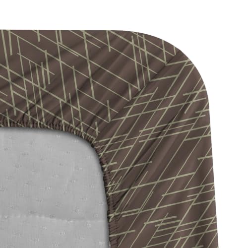 Image of Stoa Paris 100% Cotton King Size Fitted Bedsheet with 2 Pillow Covers, 180TC Printed Bedding Set, All-Season Comfort, Soft & Lightweight, Home Decor, Urbanscape - Mocha Rays (182cmx198cm+30cm)
