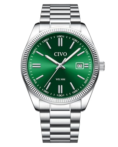 CIVO Reloj Hombre Acero Verde: Analógico Impermeable Reloj Pulsera Hombre Cuarzo Luminoso - Moda Regalo Hombr