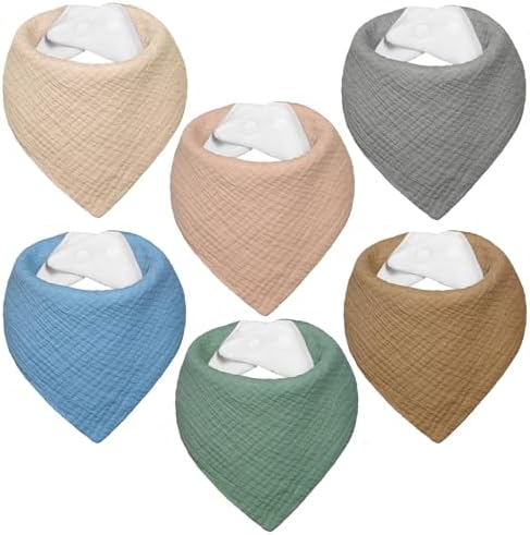 IKWOLETI Lätzchen Baby Dreieckstuch Baby Musselin Halstuch Baby für Junge und Mädchen, Hochgradig Saugfähig und Verstellbar, 6 Stück