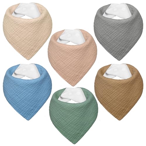 IKWOLETI Musselin Lätzchen Baby Dreieckstuch Baby Halstuch Baby für Junge und Mädchen, Hochgradig Saugfähig und Verstellbar, 6 Stück