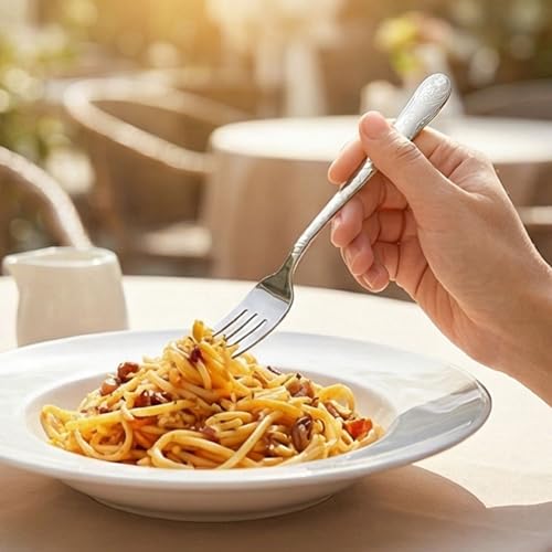 Image of 8.1 inch Sterling Silver Dinner Forks with Floral Printed Handle | 5-Piece Premium Stainless Steel Flatware Set | Elegant Dishwasher-Safe Cutlery for Home, Restaurants, and Gift Giving