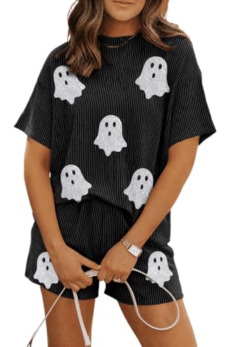 Image of Womens Pajama Sets 2 Piece Pjs Sleepwear Soft Comfy Short Sleeve Tops and Shorts Lounge Set Loungewear Outfit