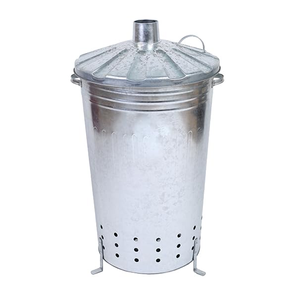 Incinerador para Jardin 120 litros. Metal galvanizado. Ideal para Madera, leña, Hojas, Recortes de poda. Uso Exterior. Resistente.