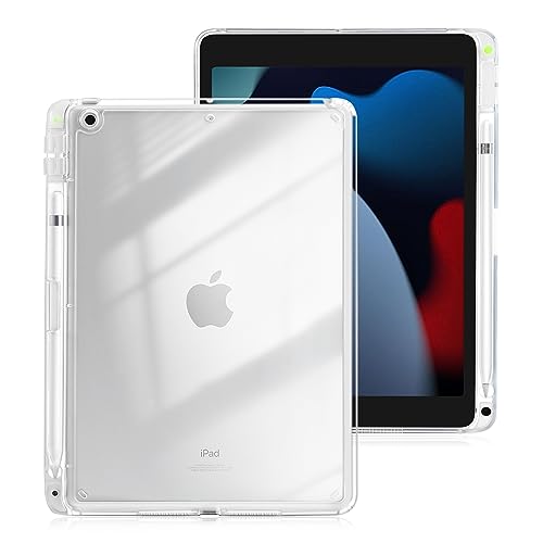 4UBonLife Hybrid Case for iPad 9th 8th 7th Generation 10.2 inch 2021/2020/2019, Slim Transparent Clear Protective Case Hard Back Shell, Yellow Resistant Shockproof Case Cover for ipad 9/8/7, Clear
