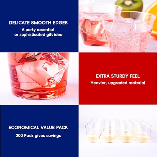 JOLLY CHEF 𝟐𝟎𝟎 𝐏𝐚𝐜𝐤 𝟗 𝐨𝐳 Clear Disposable Plastic Cups Heavy-duty Party Glasses, Disposable Cups for Thanksgiving, Halloween,Christmas Party