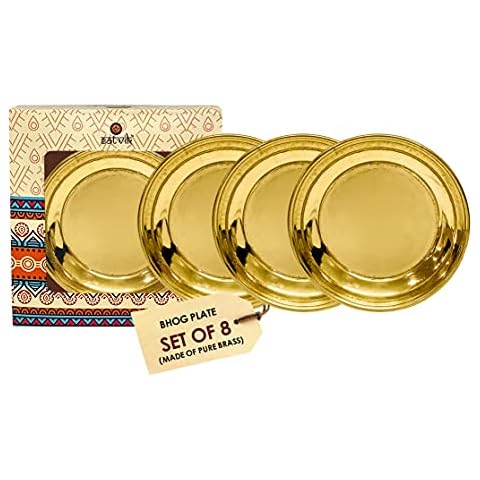 Craftsman SATVIK - Juego de 8 piezas de latón puro Pujan Prasad Bhog Thali Cover