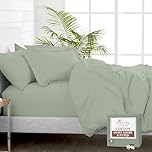 Pizuna Pure 100% Cotton Super King Duvet Cover with Super King Fitted Sheet Seafoam Sage, 400 Thread Count Long Staple Cotton Bedding Set, Soft Sateen Weave Quilt Cover Set & 40 cm Deep Fitted Sheets