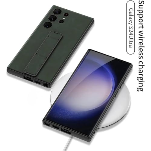 Image of TechTrendz Luxyry Slim Frosted Leather Folding Bracket Kickstand Case Compatible with Samsung Galaxy S25 Ultra, Skin-Feel Camera Protective Cover for Samsung Galaxy S25 Ultra 5G (Green)