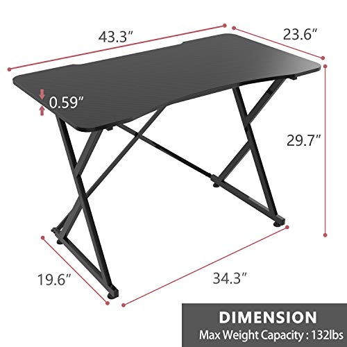 Gaming Desk, Ergonomic Black Home Office Computer Table, Gamer Workstation for PC/Laptop, 43