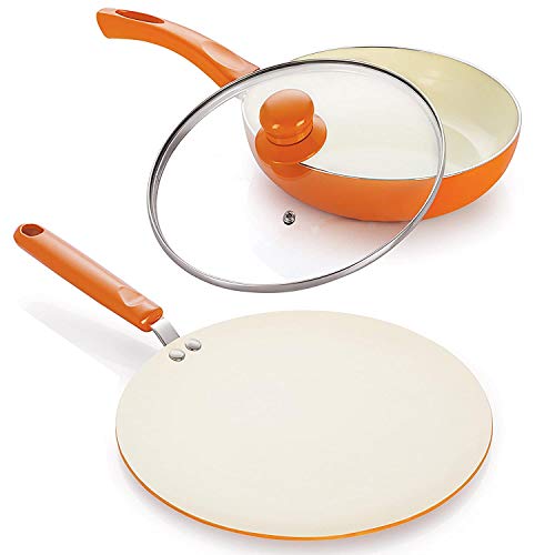 Image of Nirlon Non-Stick Ceramic Cookware Set, 2-Pieces, Orange