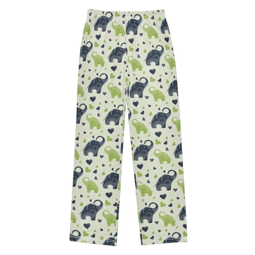 Elephant with Love Hearts Boys Long Pants Soft Trousers Elastic Waist Kids Lounge Bottoms with Pockets S-XL
