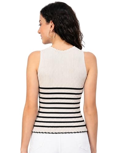 Image of Kalt Womens Knitted, Ribbed Cotton Fitted Sleeveless Round Neck Cami Tank Top