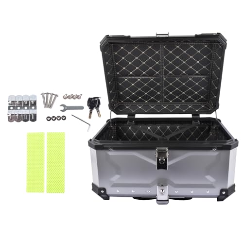 Mixizap Caja de aluminio impermeable de 65 l para equipaje de moto, universal, con cerradura de seguridad, para cascos y equipos