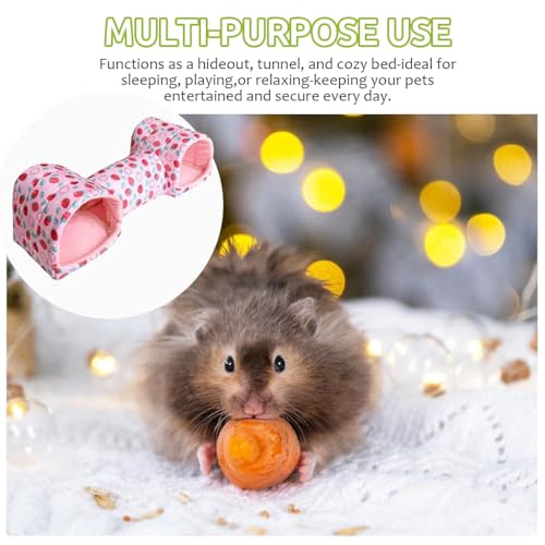 Image of Qpets Soft Cotton Hamster House Tunnel Hide, Strawberry Print, Small Pets