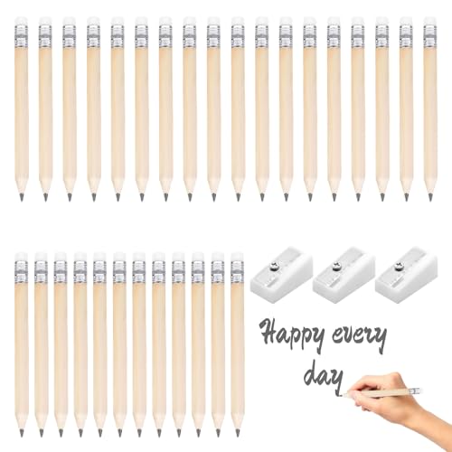 Mini Golf Pencils Set - 30 HB Wooden Pencils with Rubbers for Toddlers, Kids, School, Office, Classroom, Bridal Wedding - Includes 3 Sharpeners