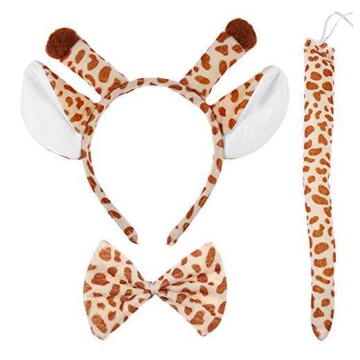 Amosfun Dibujos Animados Jirafa Diadema Bow Tie Tail Set Cosplay Accesorio para niños Kids Costume Party Props 3 unids / Set