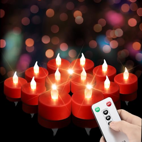 Image of Tea Light Candles with Remote Control,50pack Flickering Flameless LED Candle,Long Lasting 400+Hours,Battery Operated with Timer for Home Decoration Seasonal &Festival Celebration Red