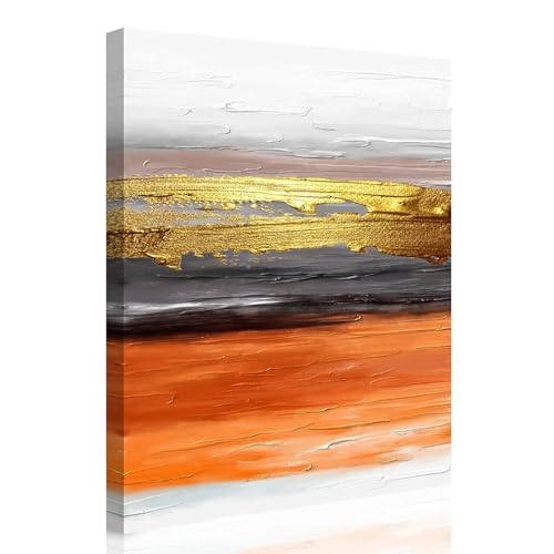 YPY Orange Abstract Picture Wall Art: Canvas Burnt Orange and Gold Painting for Home Living Room Bedroom Decor Abstract Orange 15"L x 10"W
