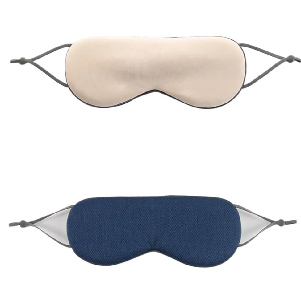 Antifaz para dormir cálido y frío de doble uso, de seda suave, opaca, con correa elástica ajustable, pantalla de viaje (beige-azul oscuro, 2 unidades)