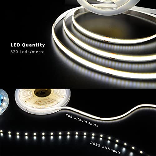 Image of Kanemc COB LED Strip Light Natural White 16.4ft, 5V Motion Sensor Led Rope Lights 4000K, USB Powered, High CRI, Flexible, Dimmable Lighting for Bedroom, Wine Shelf, Kitchen Cabinet, Home DIY