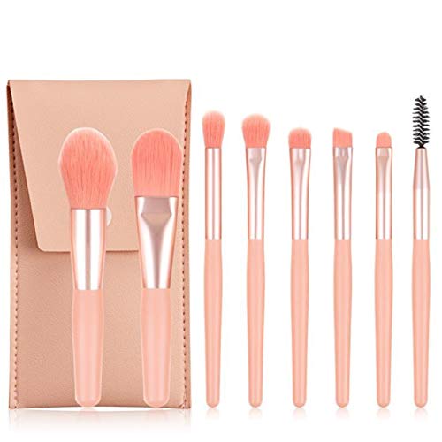 Makeup Brushes with Bag, 8 Pieces Makeup Brush Set, Travel Size Cosmetic Brushes Kit for Face Foundation Blush Eye Shadow Lip and Eye brow (Pink)