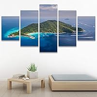 SIGNWIN 5 Panel Canvas Wall Art Modern Art Beach Dramatic Island Landscape Multicolor Photography for Home Decorations Ready to Hang - 60