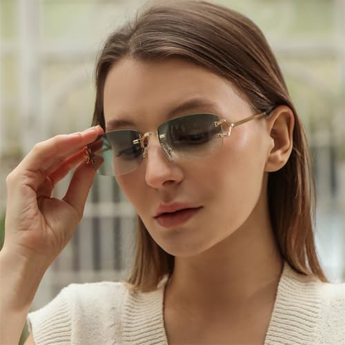 Rimless Sunglasses for Men Women Trendy Small Narrow Rectangle Metal Frame Sun Glasses Shades 90s Eyewear4
