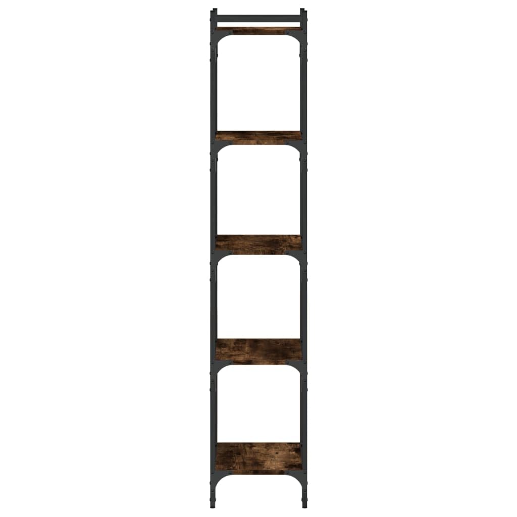 Librería de 5 baldas de roble ahumado, 40 x 30 x 154 cm, material de madera, estructura de metal, estantería estrecha con patas ajustables para salón, cocina, balcón