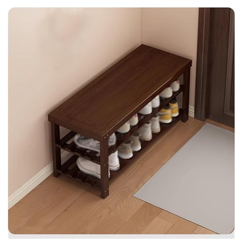 Genérico Banco para Zapatos Resistente (150 kg) – con diseños tallados Chinos, para salón, Pasillo(Walnut Color,81X27X45cm)