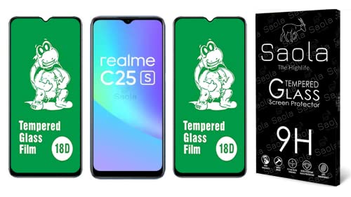Image of Saola 18D Tempered Glass With Inbuilt AirBag Borders For Realme C25S (Pack Of 2) with Free Installation Kit. Full screen Coverage - 6.5 inch