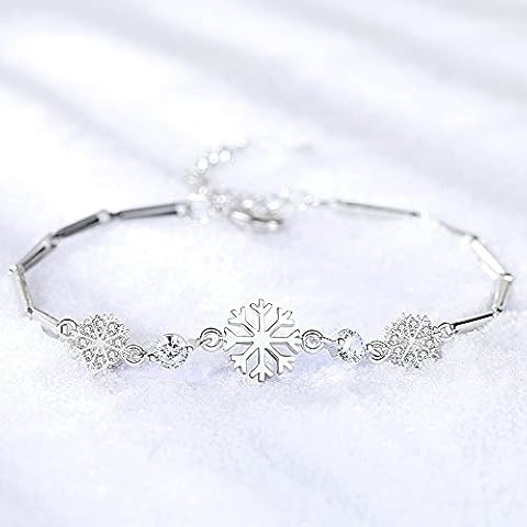 QYAQ Sterling Silver Bracelet For Women,Ladies 925 Sterling Silver Bracelet Exquisite Hand Carve Snowflake Bracelet White Crystal Bracelet Ladies Silver Jewellery For Sisters Friend Coupl Cover