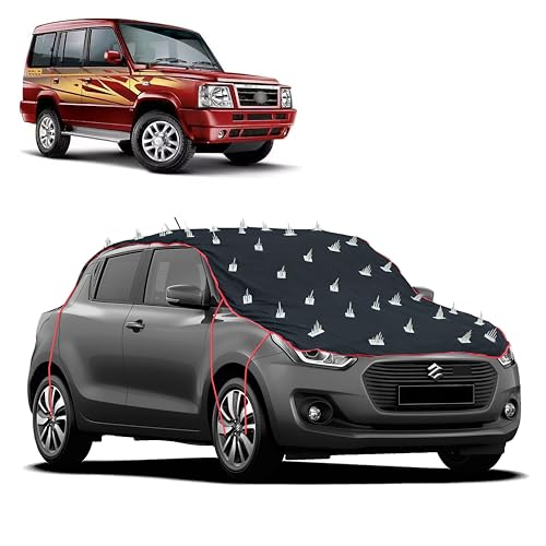 Image of Dog Protection Spike Car Cover for Tata Sumo Bonnet to Roof Easy Installation with 4 Elastic Hook Strap | Anti-Scratch Soft Cotton Inner | Complete Protection from Street Dogs & Monkeys