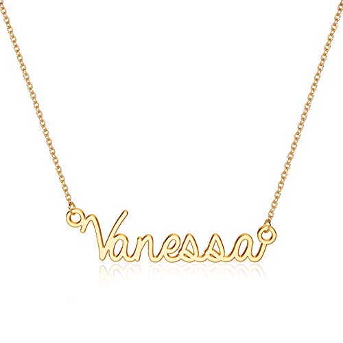 Turandoss Vanessa Necklace, 14K Gold Plated Name Necklace Vanessa Jewelry