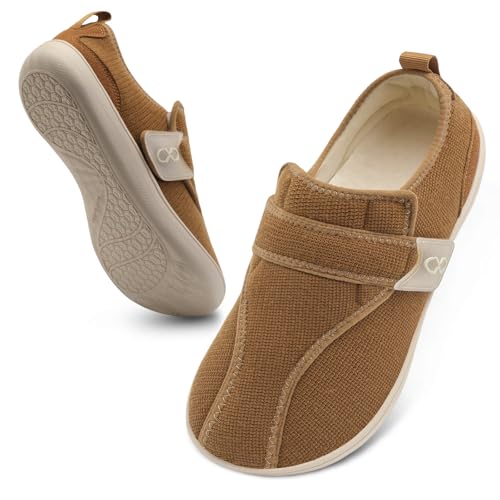 XIHALOOK House Shoes for Women Wide Diabetic Shoes with Adjustable Strap for Swollen Feet Outdoor Indoor Slippers Brown