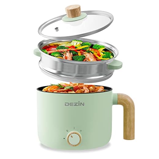 Dezin Hot Pot Electric, 1.5L Portable Ramen Cooker with Nonstick Coating, Mini Hot Pot for Dorm/Office/Travel, Multi-Function Hot Pot for Stir Fry, Steak, Noodles, Soup, Pasta (Green)