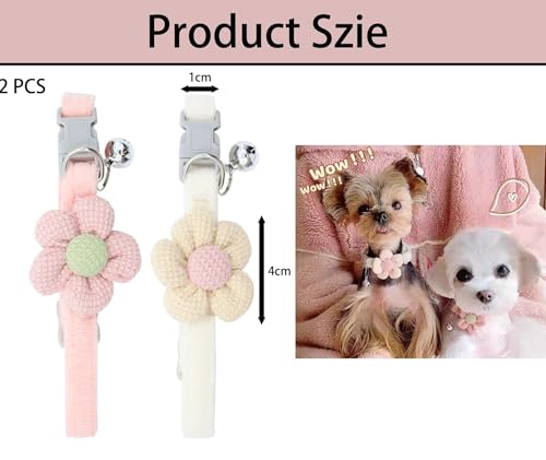 2-Pcs-Cat-Collar-Cat-Collar-with-Bell-Cute-Pink-Flower-Cat-Belt-with-Bell-Indoor-Outdoor-Use-Cat-Collar-with-Name-Tag-Adjustable-Kitten-Collar-Cat-Neck-Band-Accessories-for-Cats