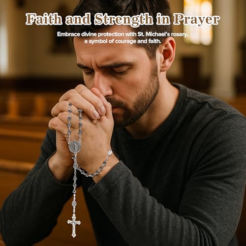 St Benedict Medals Necklace for Men Women,Saint Benedict Holy Rosary for Religious Gifts,Catholic Black Rosary Bead First Confirmation Gifts for Teenage Boys,Rosarios Catolicos Para Hombre Mujer4