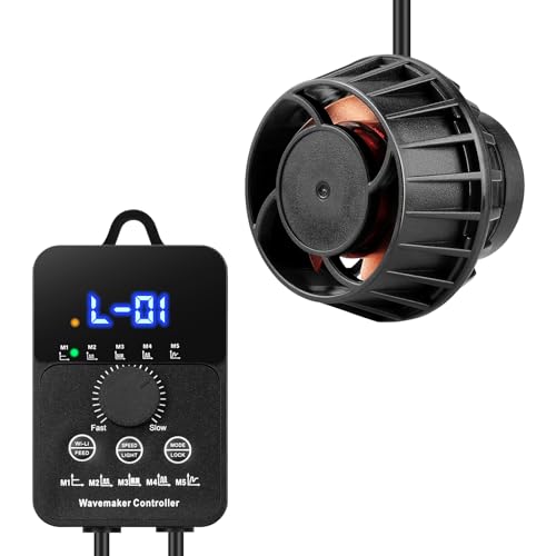 JEREPET 2100GPH Aquarium Wave Maker with Controller Mini DC 24V 12W Powerhead with Magnetic Mounting, Wavemaker with LED Display for 50 to 100 Gallon Tank