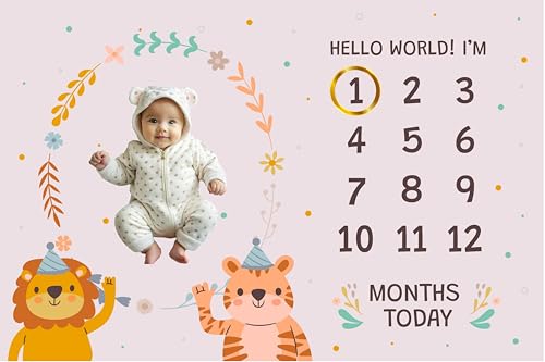 Image of Monthly Milestone Blanket Jungle-Themed Design | 1-12 Months | Ultra-Soft & Skin-Friendly | Ideal for Newborn Boys & Girls | Perfect Baby Growth Tracker & Photoshoot Prop