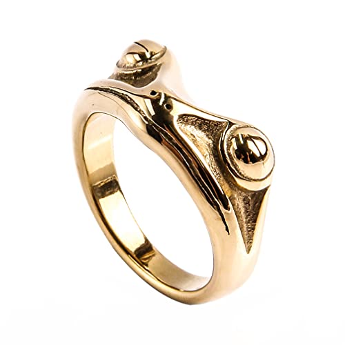 Image of PAMTIER Unisex Vintage Personalized Cute Big Eyes Frog Finger Ring | Stainless Steel, Lifelike Animal, Beneficial Insects