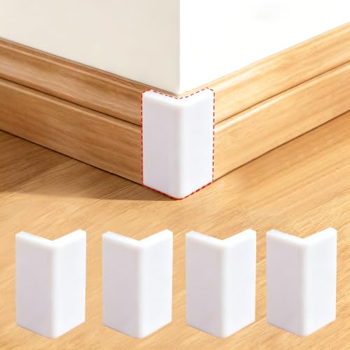 Image of White Self Adhesive Rubber Corner Protectors, Thickened Proofing Cushion Guards for Baseboard, Wall, Furniture(4PCS)