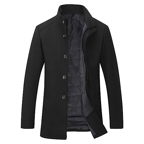 YOUTHUP Abrigo de Hombre 2 en 1 Elegante Invierno Trinchera Chaqueta de Negocios, Negro, L